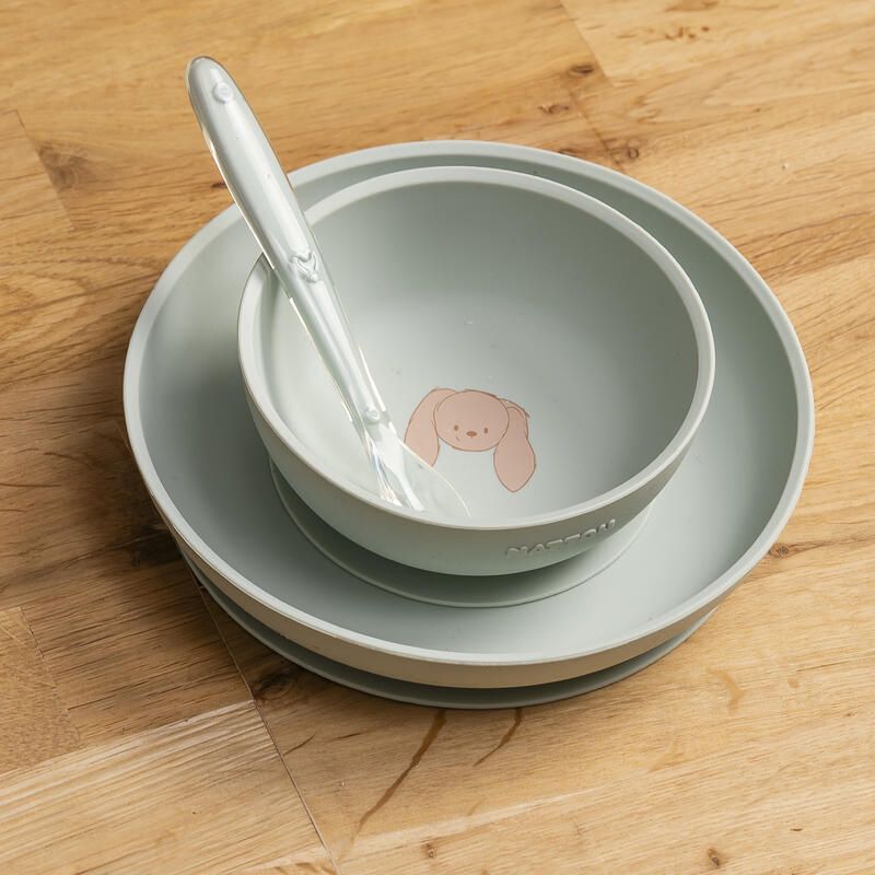 Coffret repas 3 pièces silicone lapin Vert - nattou