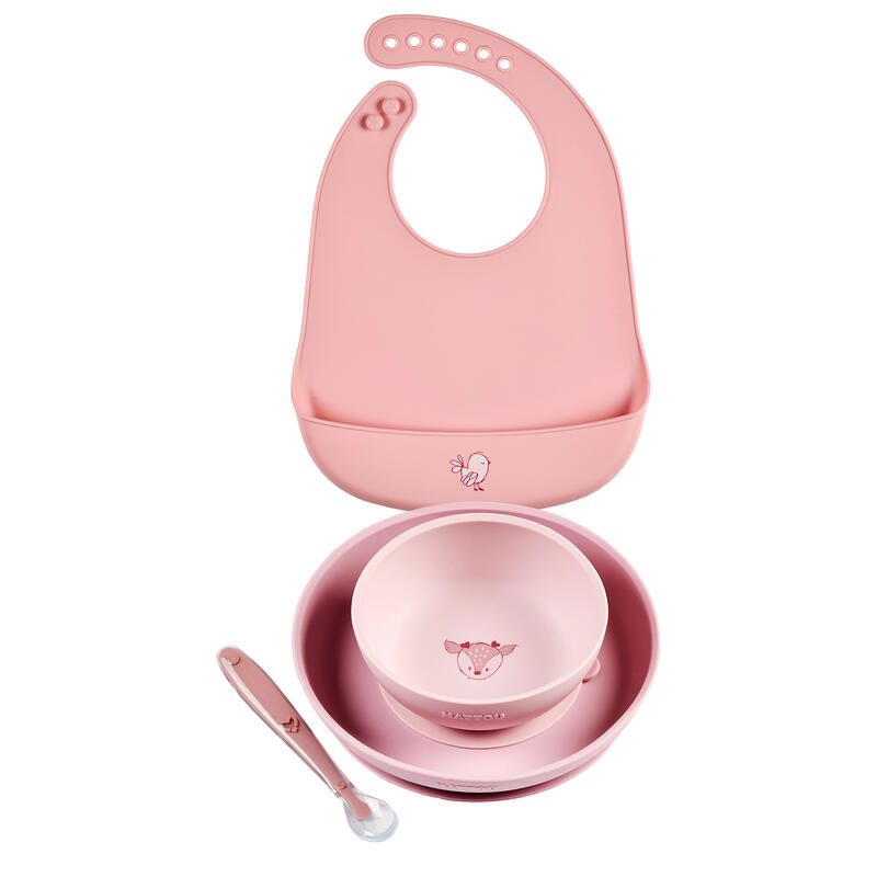Coffret repas 4 pièces silicone biche Rose - nattou