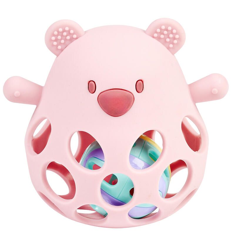 Hochet en silicone avec balle Ours Rose  - nattou
