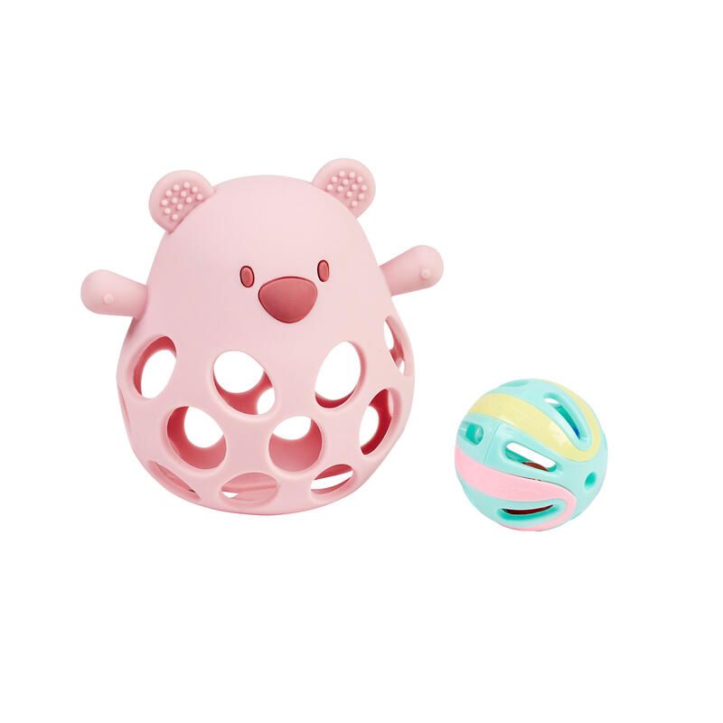 Hochet en silicone avec balle Ours Rose  - nattou