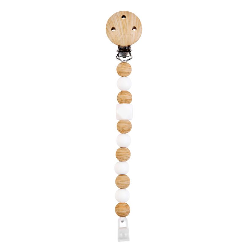 Attache sucette silicone façon bois perle Brun Blanc - nattou