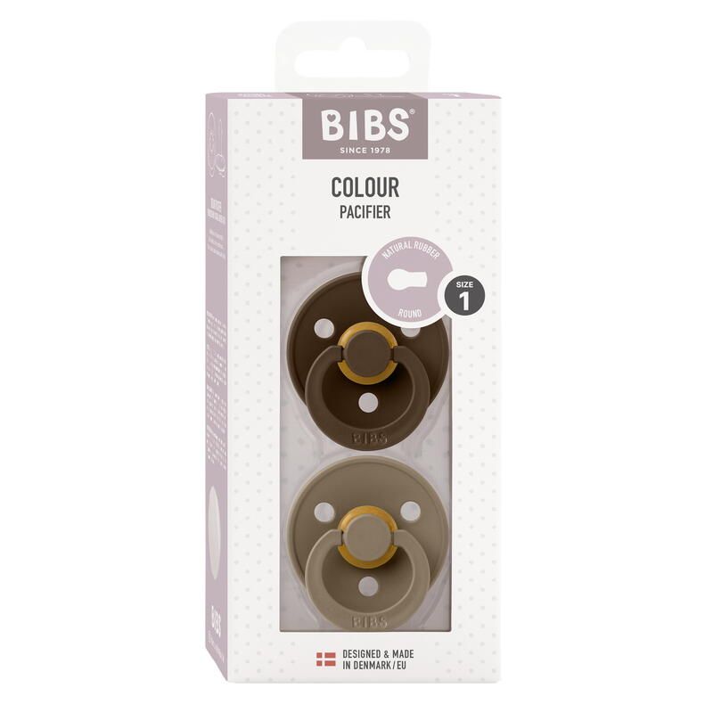 Lot de 2 sucettes en caoutchouc 0-6m Mocha Dark et Oak - bibs