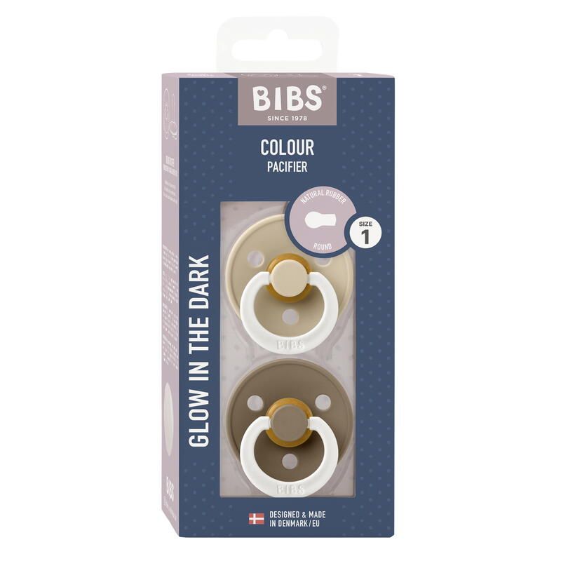Lot de 2 sucettes de nuit en caoutchouc 6-18m Glow Chêne et Vanille - bibs