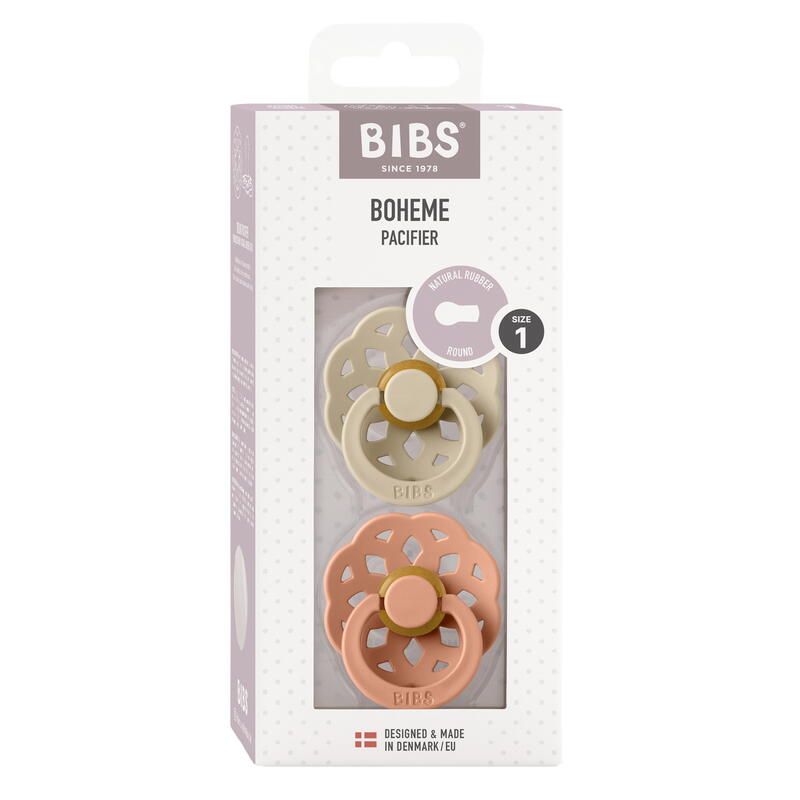 Lot de 2 sucettes en caoutchouc 0-6m Vanilla et Peach - bibs
