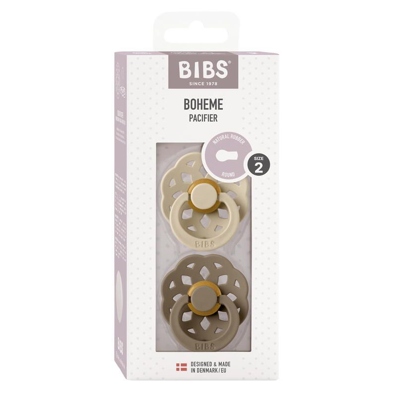  Lot de 2 sucettes en caoutchouc bohême 6-18m Vanilla et Dark Oak - bibs