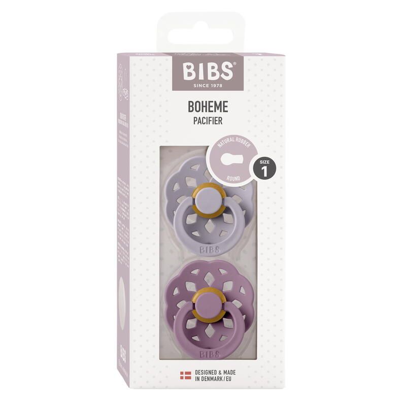 Lot de 2 sucettes en caoutchouc boême 0-6m Fossil Grey et Mauve - bibs