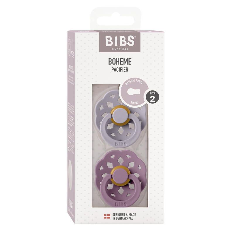 Lot de 2 sucettes en caoutchouc bohême 6-18m Mauve et Fossil Grey - bibs