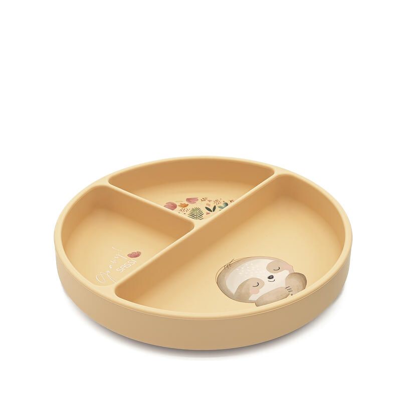 Assiette avec ventouse en silicone Gnawy le paresseux Beige - sassi