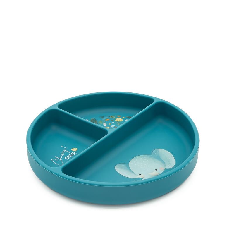 Assiette avec ventouse en silicone Chewy l'éléphant Bleu - sassi