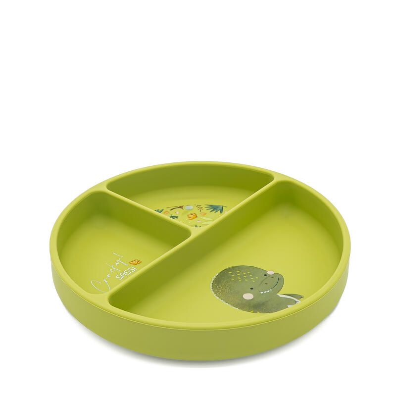 Assiette avec ventouse en silicone Cracky le dinosaure Vert - sassi