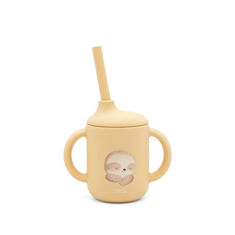 Tasse d'apprentissage en silicone avec paille Gnawy le paresseux Beige - sassi