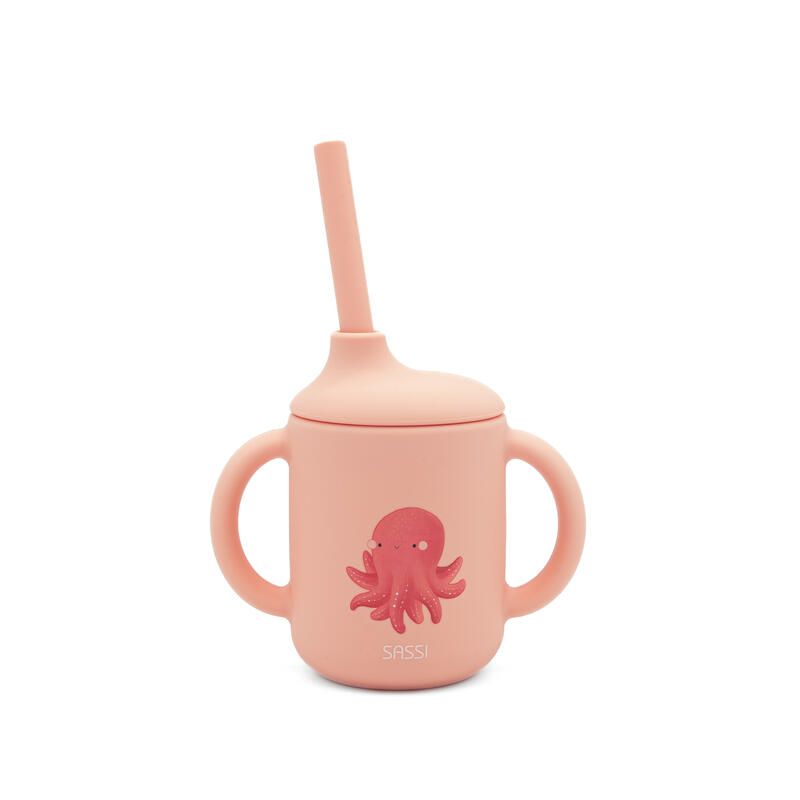 Tasse d'apprentissage en silicone avec paille Slurpy la pieuvre Rose - sassi