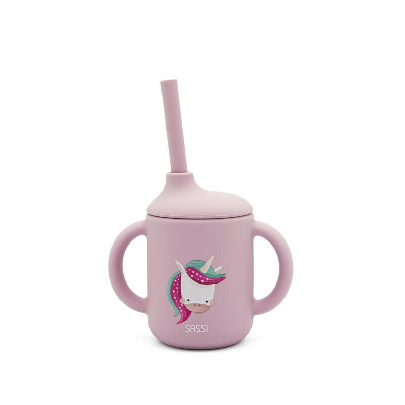 Tasse d'apprentissage en silicone avec paille Sparkly la licorne Violet - sassi