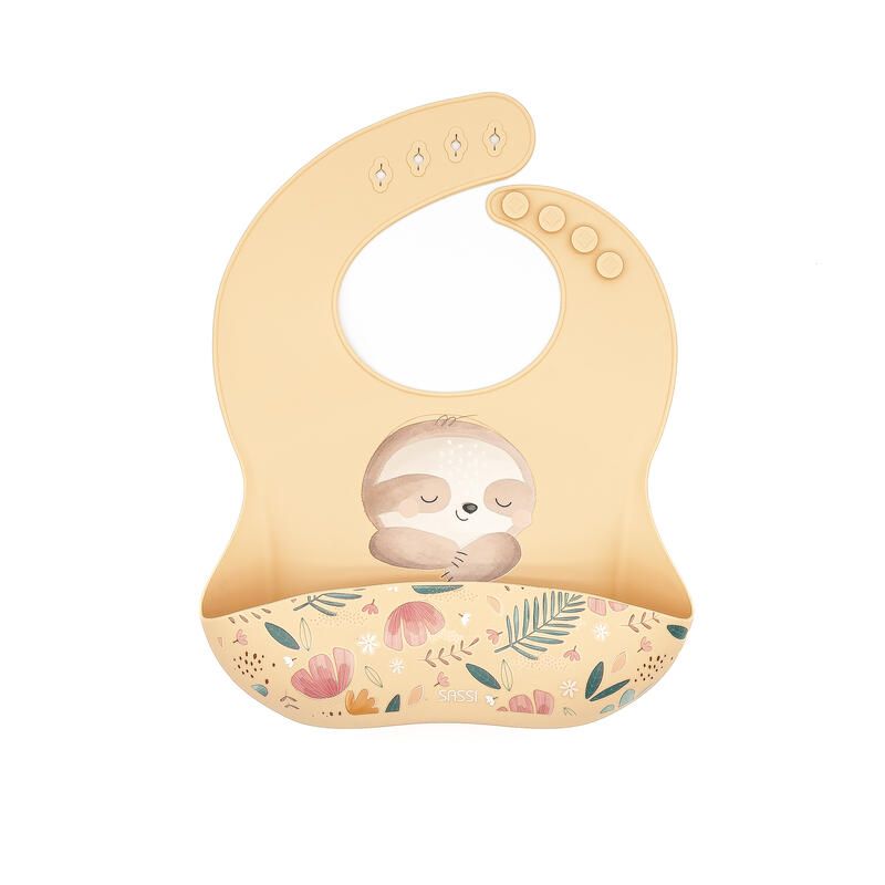 Bavoir en silicone Gnawy le paresseux Beige - sassi