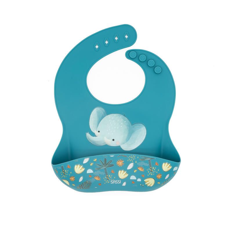 Bavoir en silicone Chewy l'Eléphant Bleu - sassi