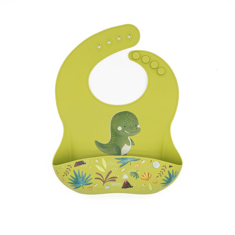 Bavoir en silicone Cracky le dinosaure Vert - sassi