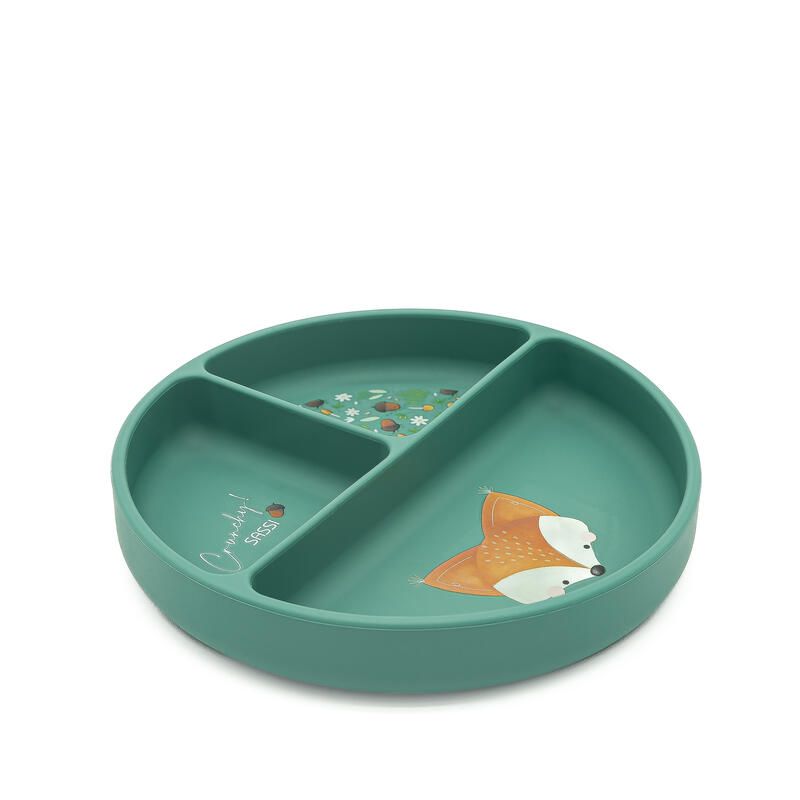 Assiette avec ventouse en silicone Crunchy le Renard Vert foncé - sassi