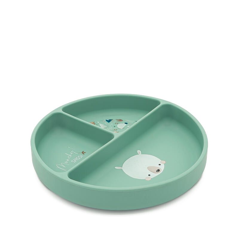 Assiette avec ventouse en silicone Munchy l'ours Turquoise - sassi