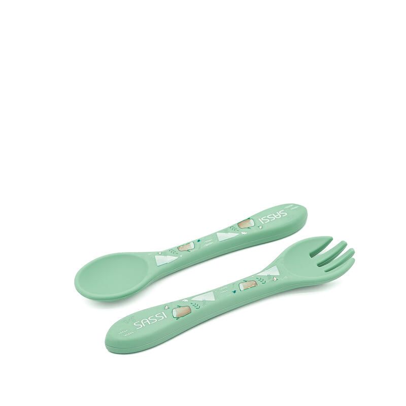 Couverts en silicone Munchy l'ours Turquoise - sassi