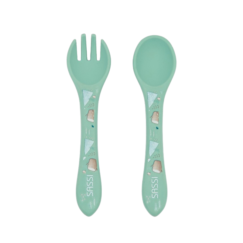 Couverts en silicone Munchy l'ours Turquoise - sassi