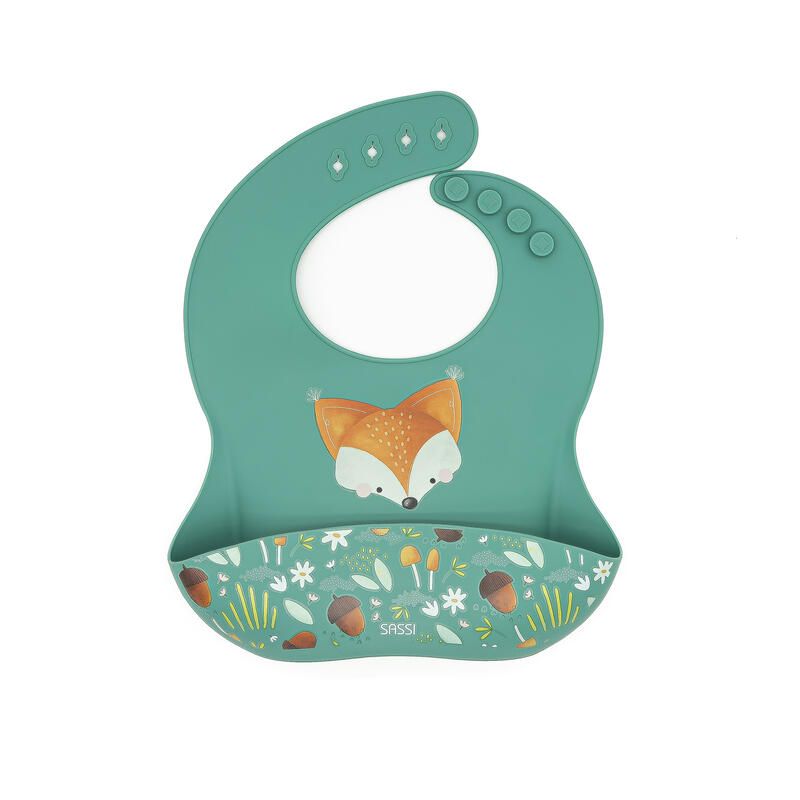 Bavoir en silicone Crunchy le renard Vert d'eau - sassi
