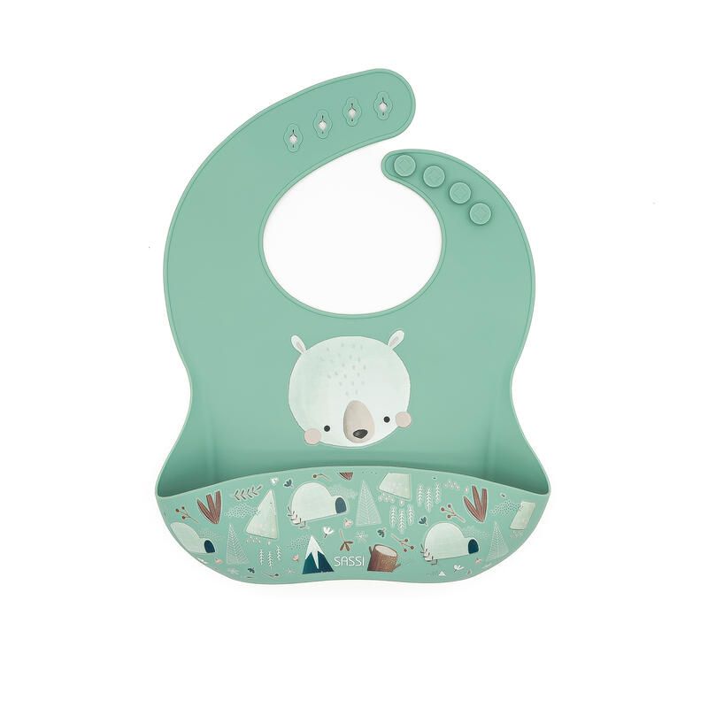 Bavoir en silicone Munchy l'ours Turquoise - sassi