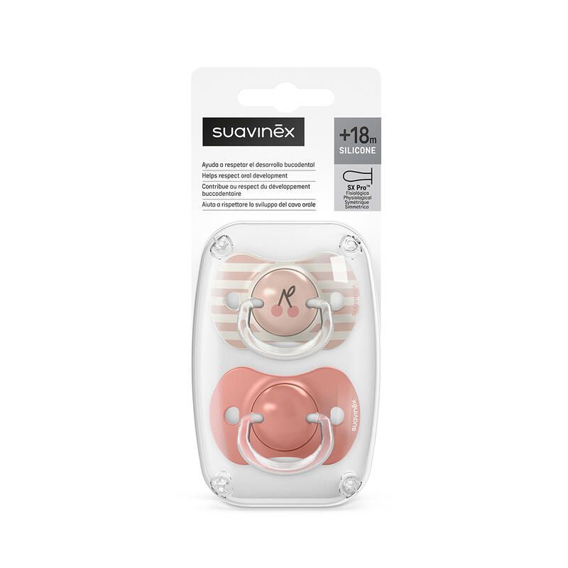 Lot de 2 Sucettes symétriques Birdies +18m - Rose - suavinex