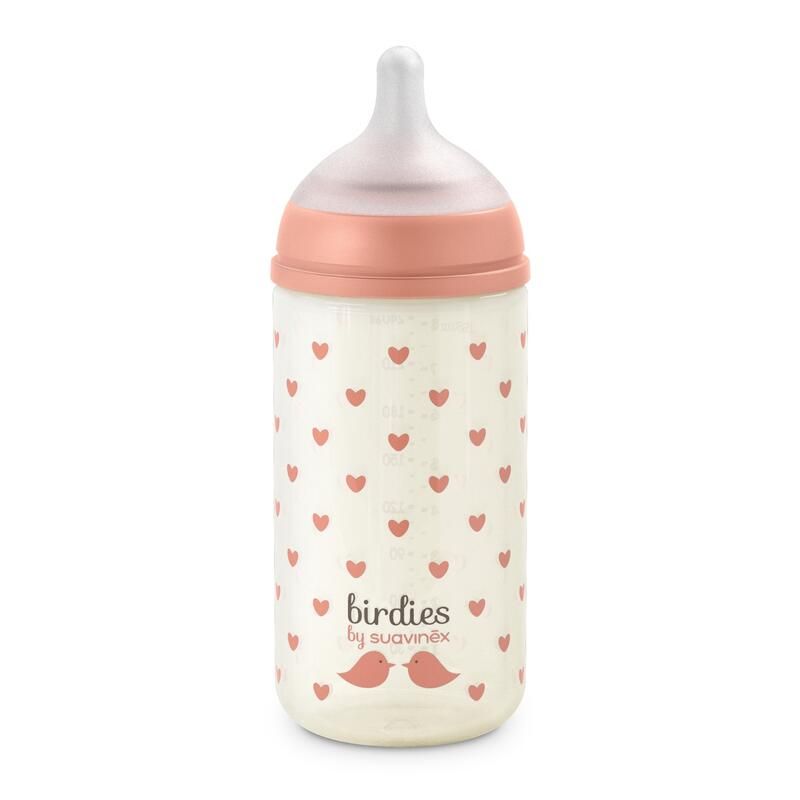 Biberon Verre Birdies Sxpro S 240ml Rose - suavinex