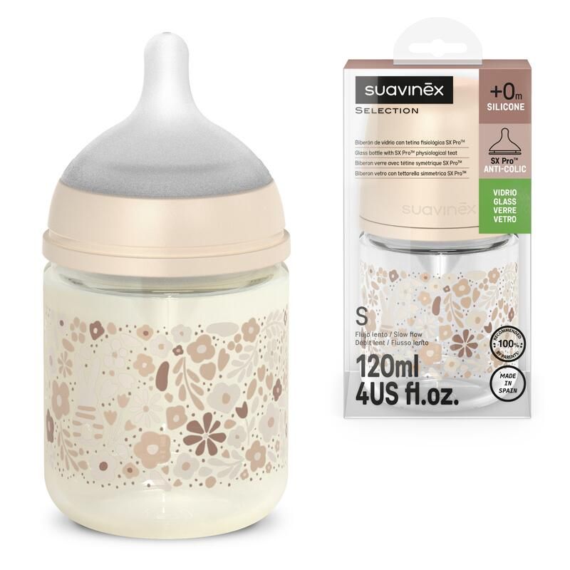 Biberon en verre avec tétine débit S SX Pro 120ml Wonderland Beige - suavinex