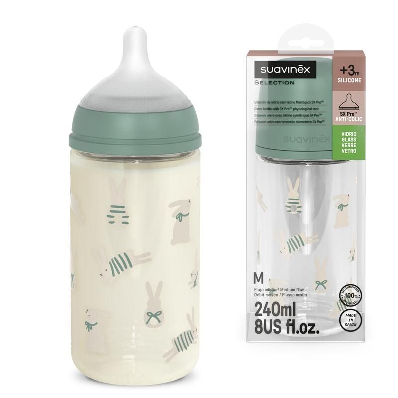 Biberon avec tétine SX Pro 240 ml débit M  Wonderland Vert - suavinex