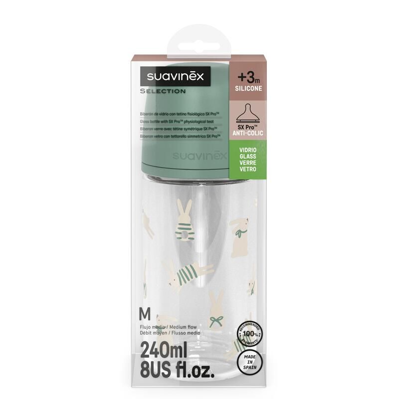 Biberon avec tétine SX Pro 240 ml débit M  Wonderland Vert - suavinex