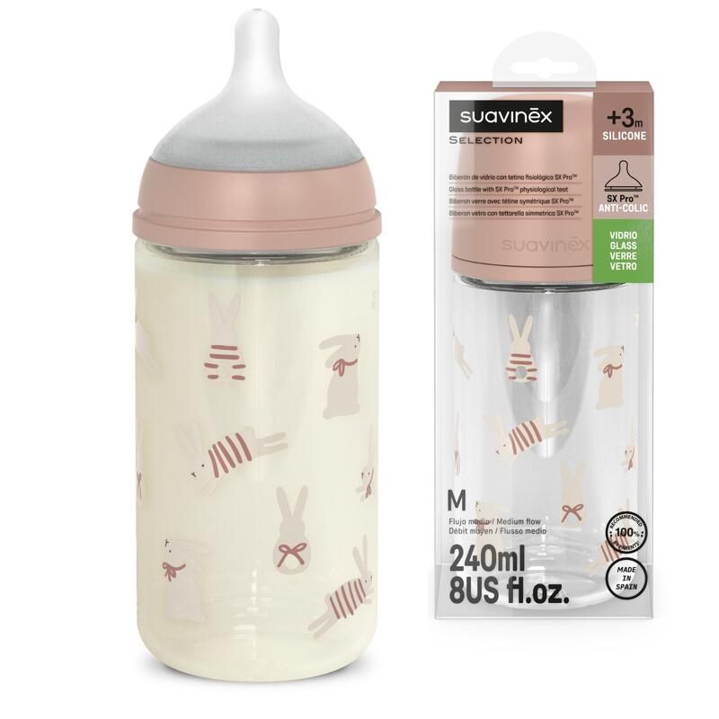 Biberon avec tétine SX Pro 240 ml débit M  Wonderland Rose - suavinex