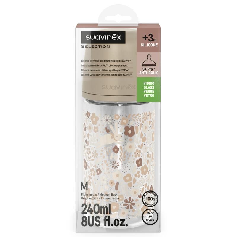Biberon avec tétine SX Pro 240 ml débit M  Wonderland Beige - suavinex