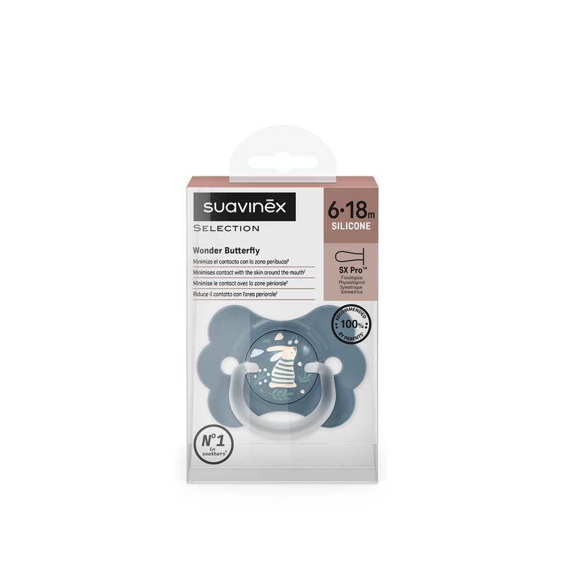 Sucette Butterfly SX Pro 6/18M décorée Wonderland Lapin Bleu - suavinex