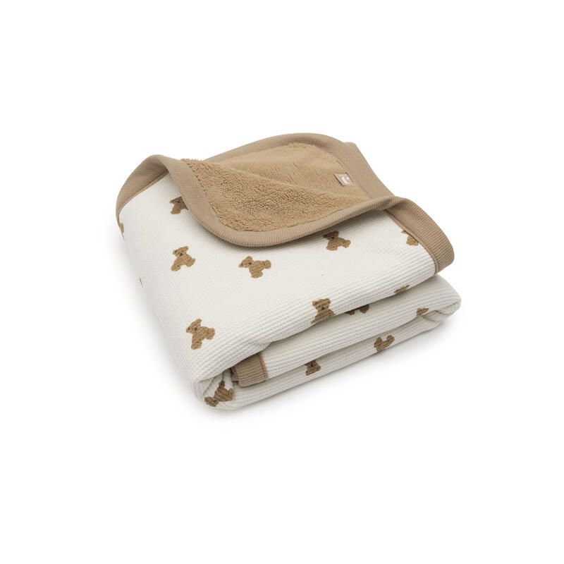 Couverture berceau Little Waffle/Fluffy Mini Teddy Bear 75x100cm Multicolore - jollein