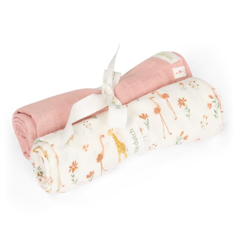 Set de 2 langes gaze de coton 70x70cm Blooming Safari - little dutch
