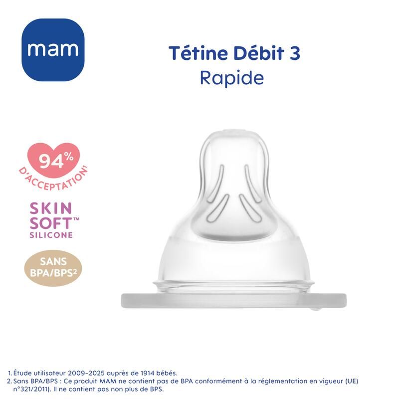 Lot de 2 Tétines Anatomiques Débit 3 Rapide - mam