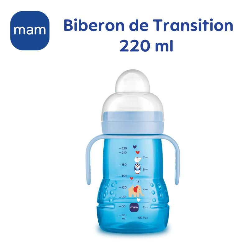 Biberon de Transition 220ml Bec Souple Bleu - mam