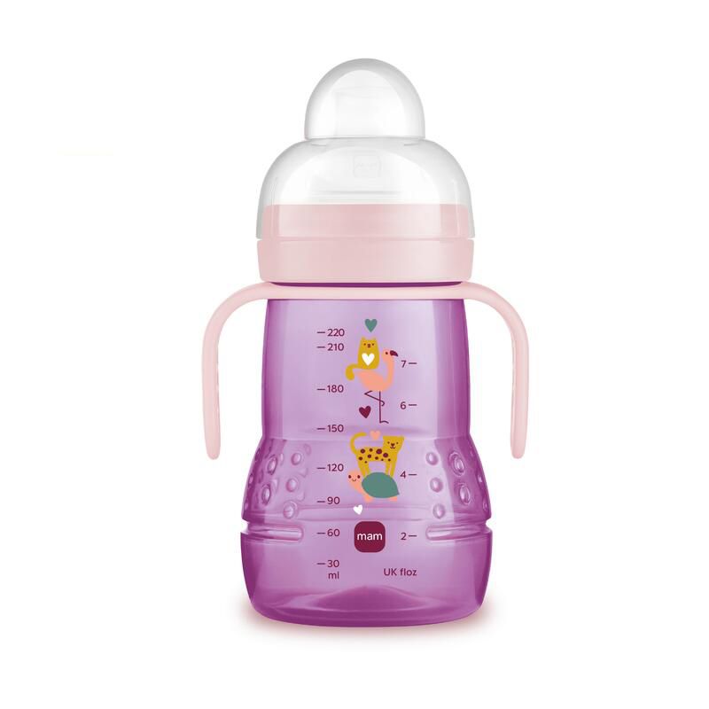 Biberon de Transition 220ml Bec Souple Rose - mam