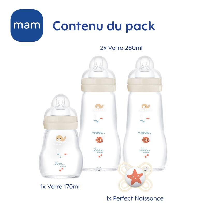 Coffret Biberons Naissance Verre 0-6 mois Lin  - mam