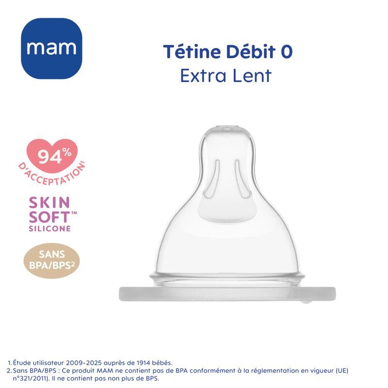 Lot de 2 Tétines Anatomiques Débit 0 Extra Lent - mam