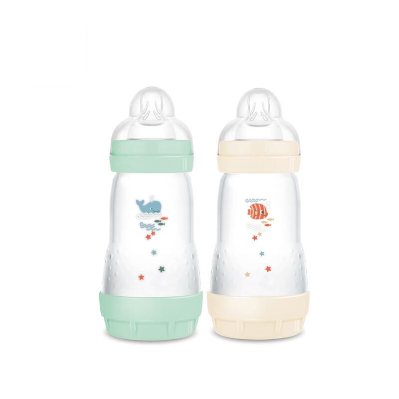 Lot de 2 Biberons Anti-coliques 260ml Menthe Coton - mam