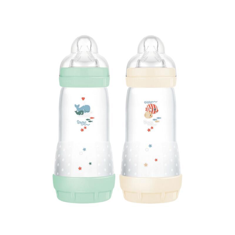 Lot de 2 Biberons Anti-coliques 320ml Menthe Coton - mam