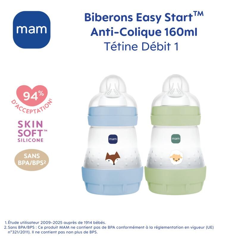Lot de 2 Biberons Anti-colique 160ml Ocean Sable - mam