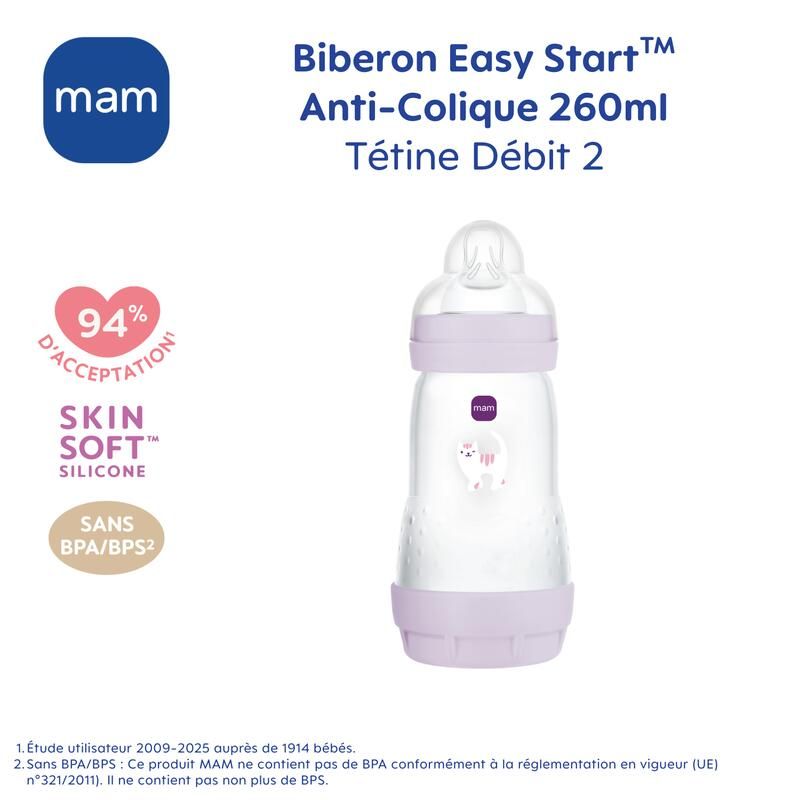 Biberon Anti-colique 260ml Lilas - mam