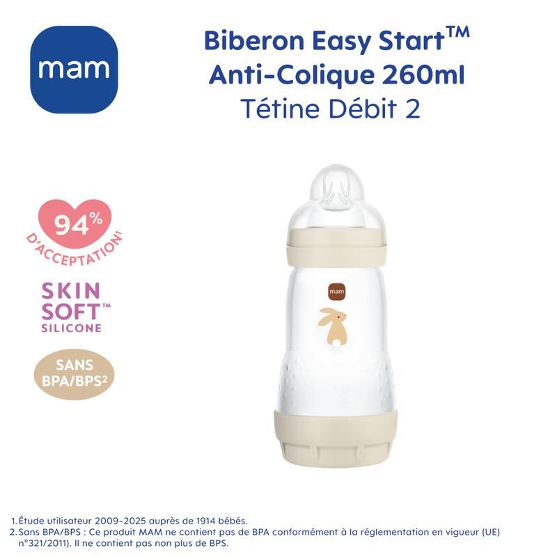 Biberon Anti-colique 260ml Sable - mam