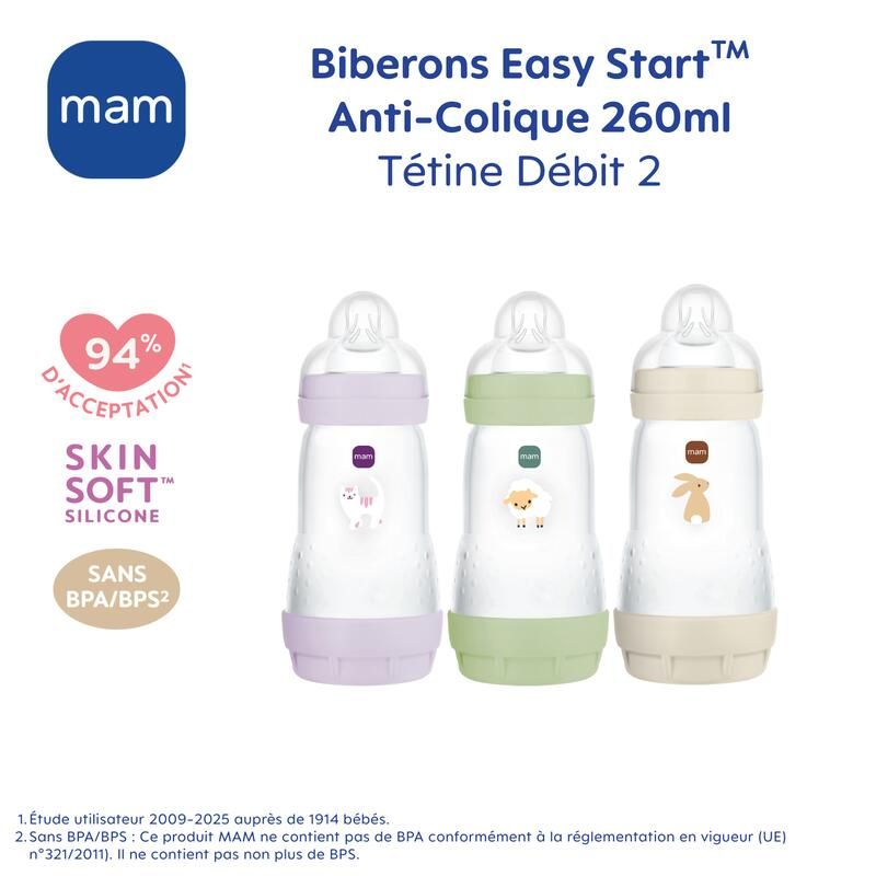 Biberon Anti-colique X3 260ml Lilas Sable - mam