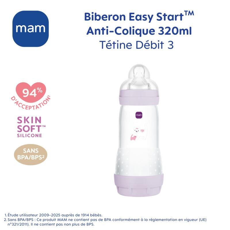 Biberon Anti-colique 320ml Lilas - mam