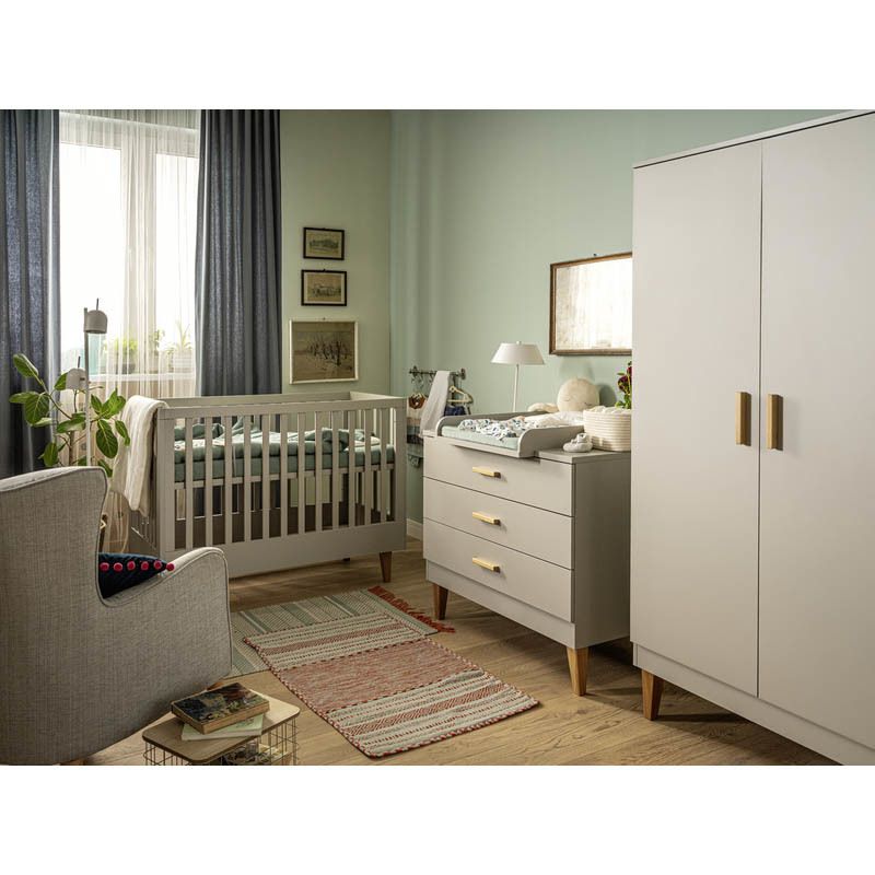 Chambre Trio Lit 70x140 Commode Armoire Lounge Gris Vox
