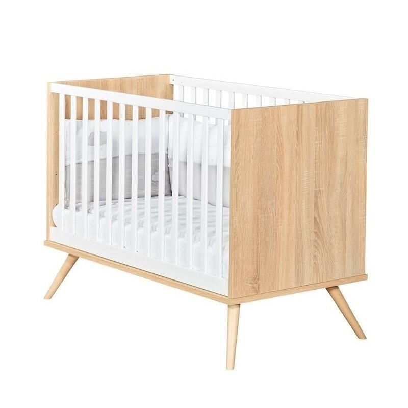 Chambre Duo Lit 120x60 Commode Bois Seventies Sauthon